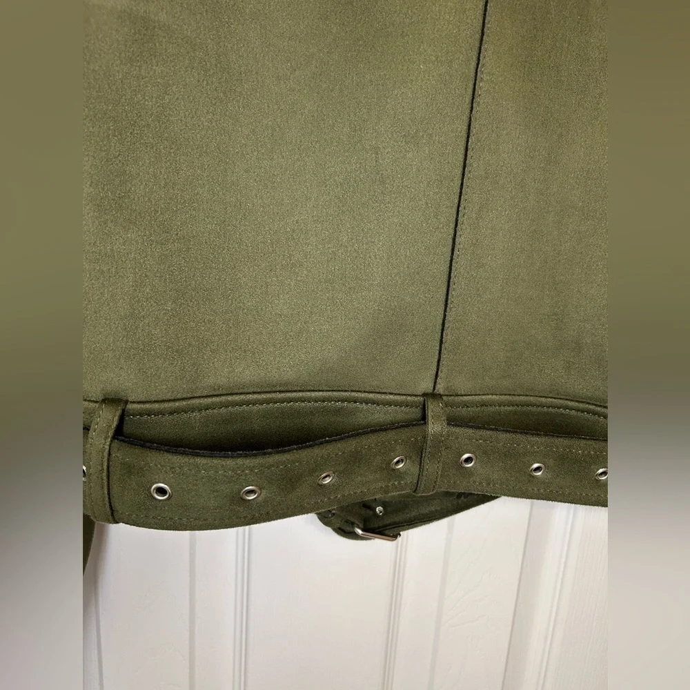 Zara Olive Moto Jacket Belted Zip Biker Chic Trendy S - Picture 7 of 14